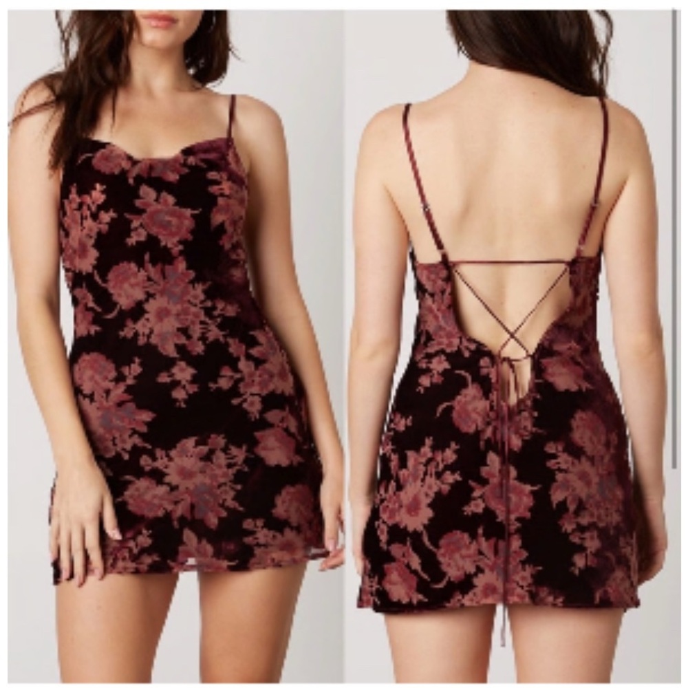Cotton Candy LA Burgundy Floral Backless Dress